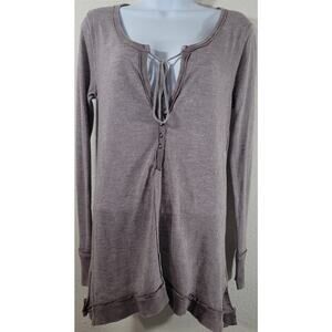 Gilded Intent Purple Marled Deep V Neck With Tie Henley Top Small Lightweight